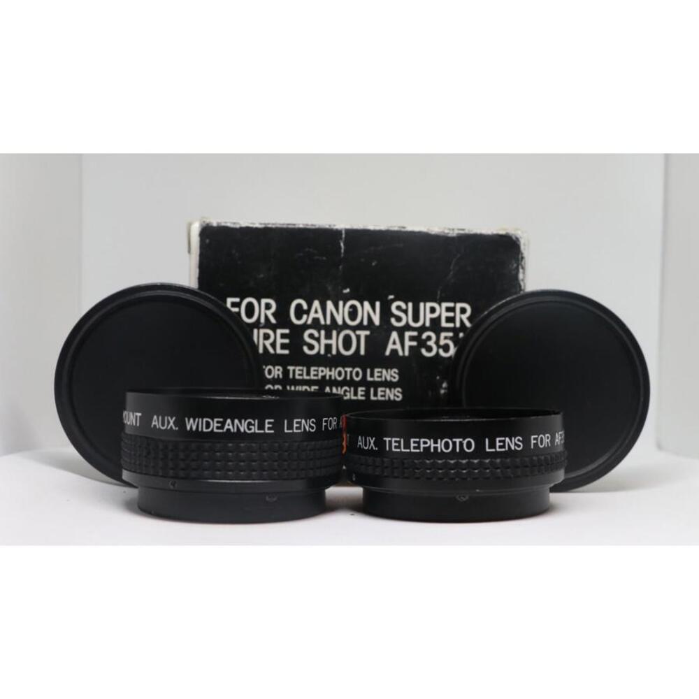 Canon AF35M Auxiliary Lens Set – Wide-Angle & Telephoto Converters – Caps + Box